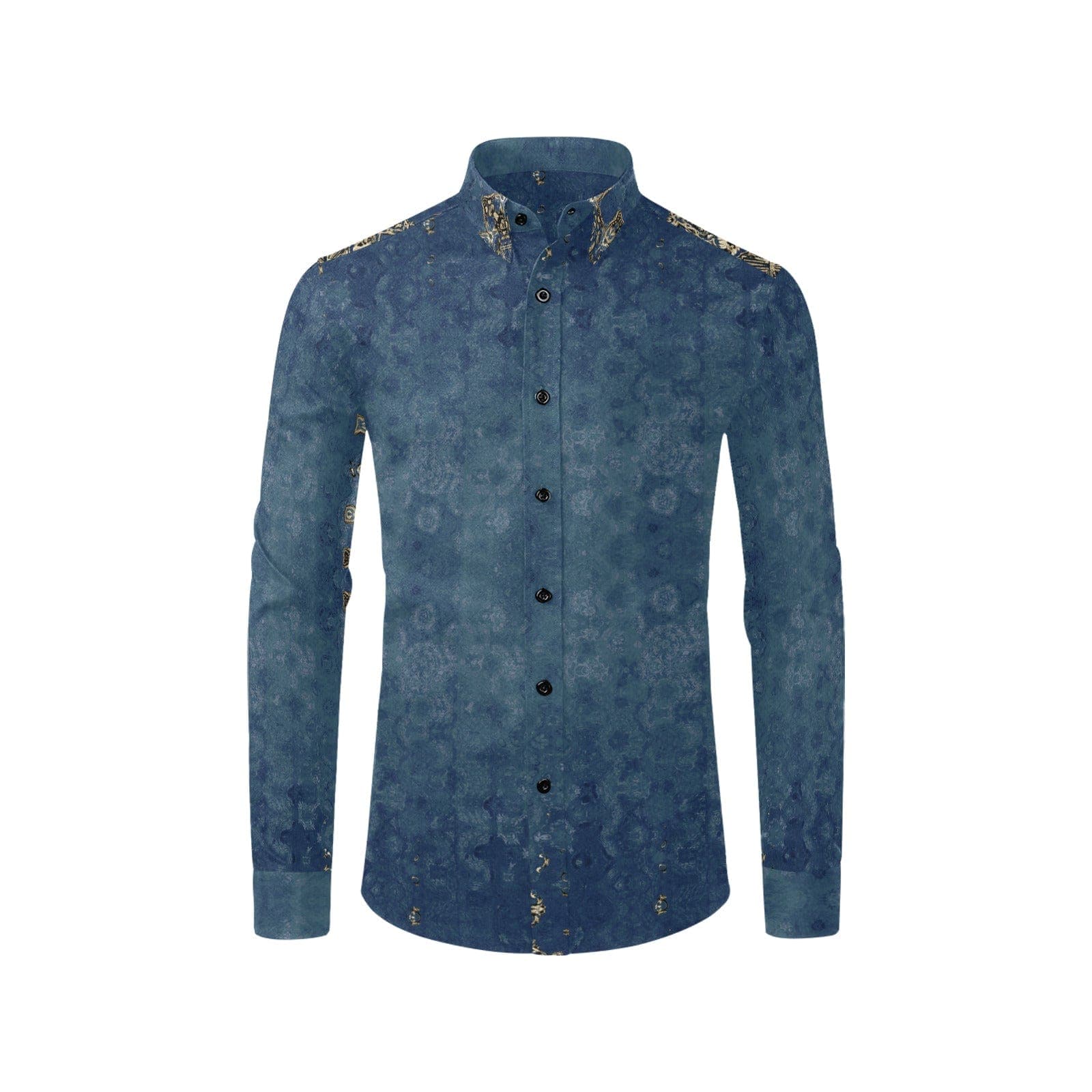 Silver Blue with Gold on the Sides Fit for a Royal Czar Party Shirt for Men Long Sleeve Shirt (Without Pocket)