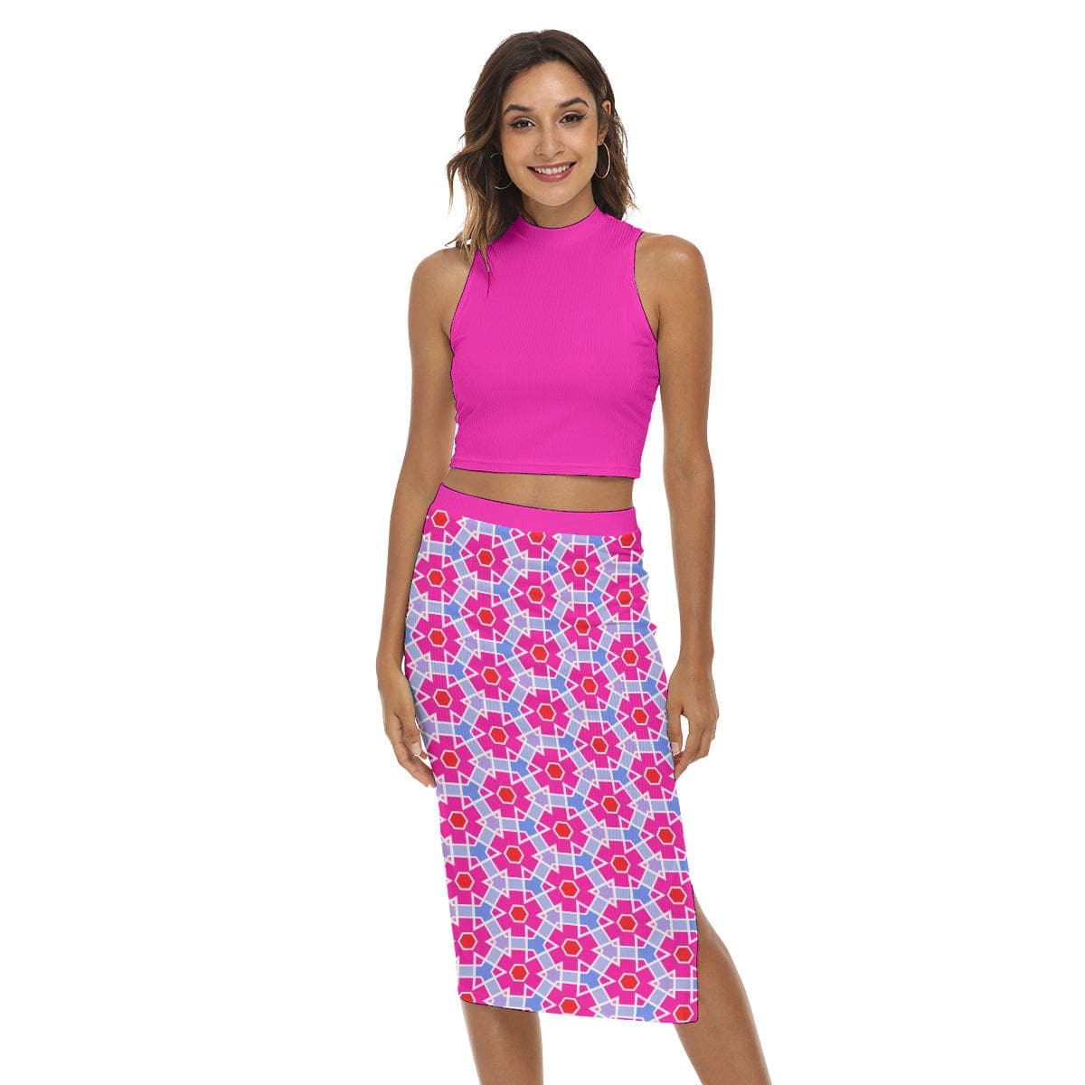 Fuchsia 's Adventure Women's Tank Top & Side Split High Skirt Set