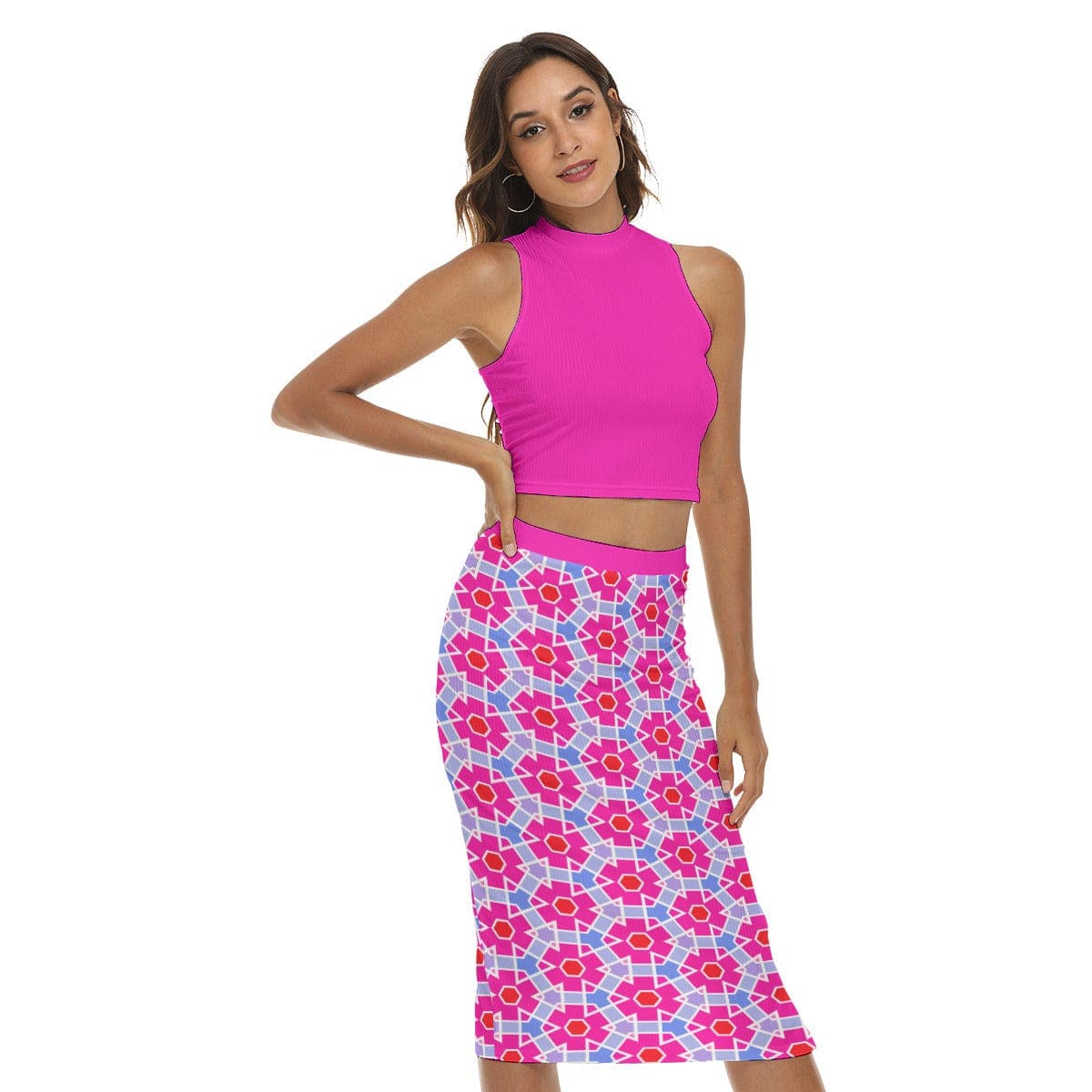 Fuchsia 's Adventure Women's Tank Top & Side Split High Skirt Set