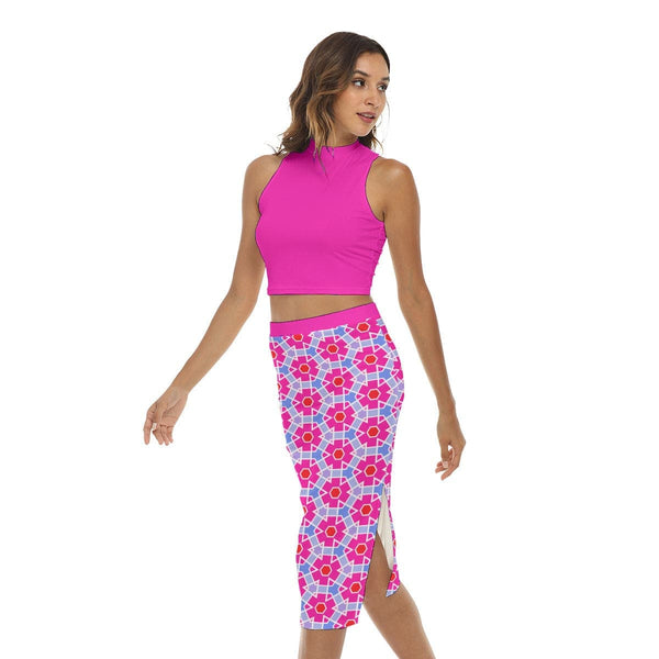 Fuchsia 's Adventure Women's Tank Top & Side Split High Skirt Set