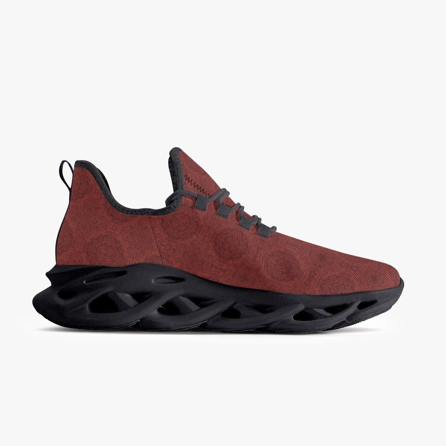 Red Durable Responsive Bounce Laced Mesh Soft Knit Sneakers for Men and Women with Arch Support, designed by Sensus Studio Design