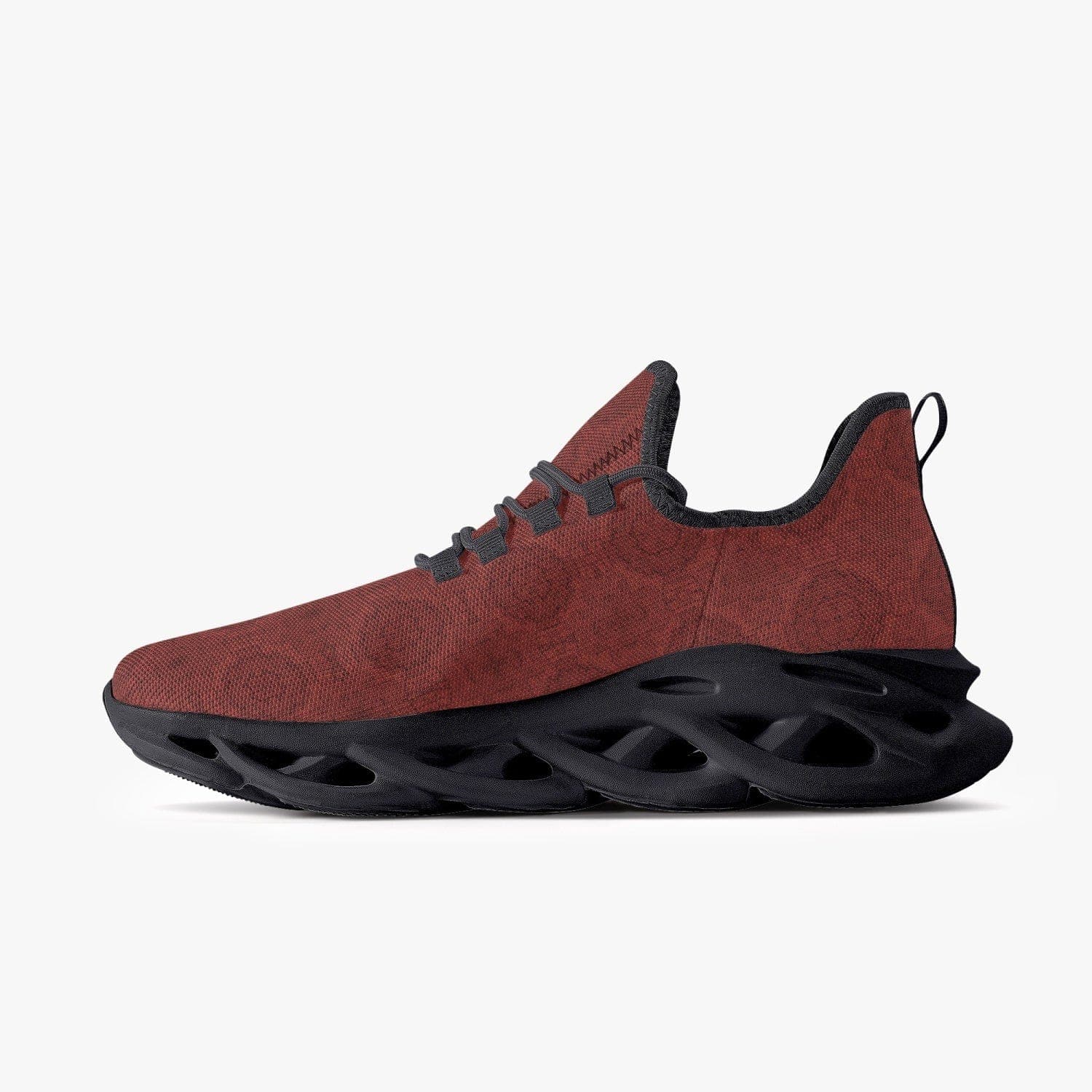 Red Durable Responsive Bounce Laced Mesh Soft Knit Sneakers for Men and Women with Arch Support, designed by Sensus Studio Design