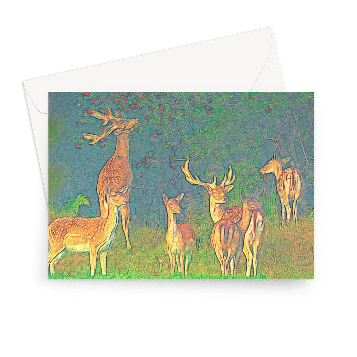 Deer pack in the forest, Greeting Card,by Ingrid Hütten