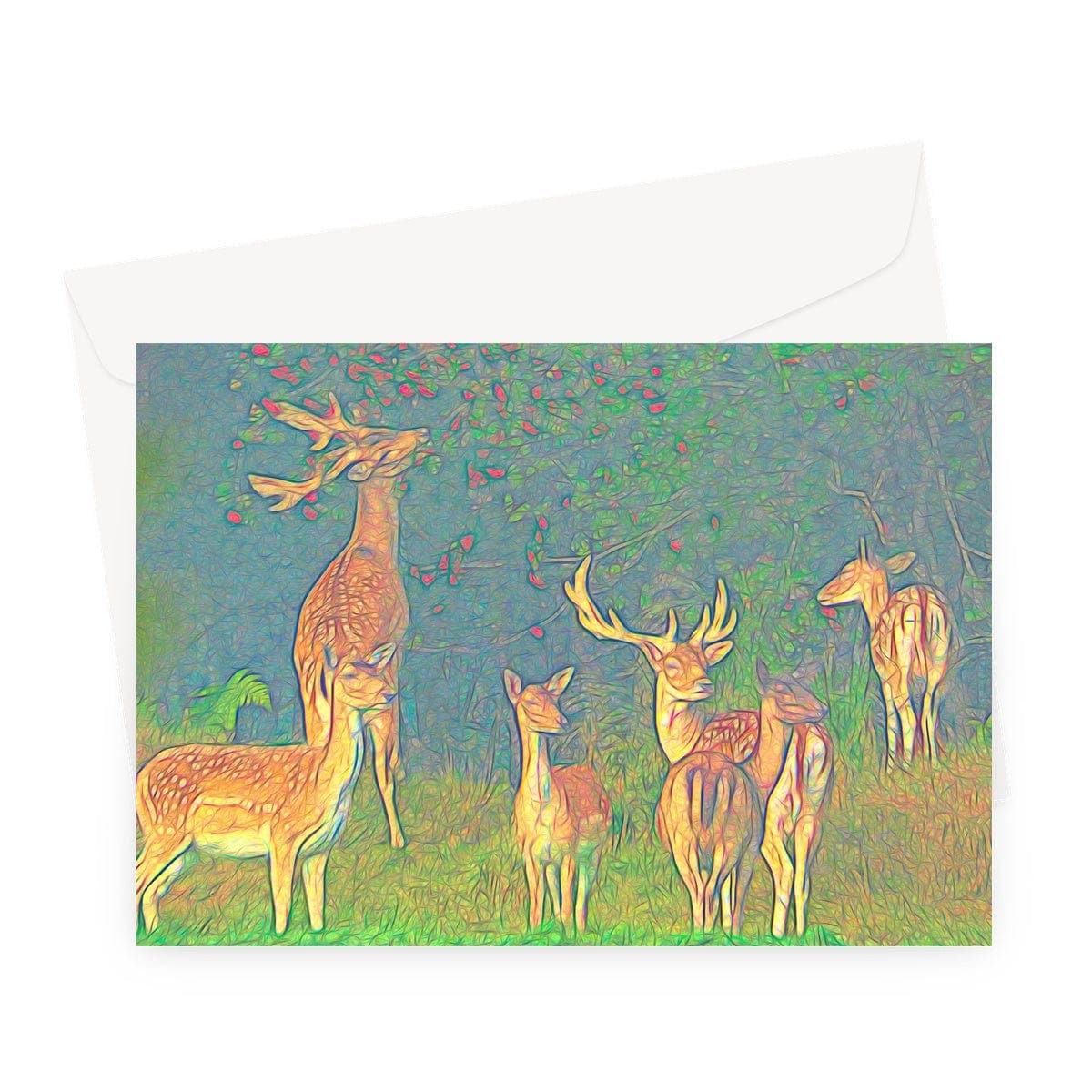 Deer pack in the forest, Greeting Card,by Ingrid Hütten