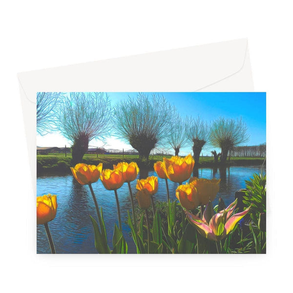Yellow Tulips in Dutch landscape Greeting Card