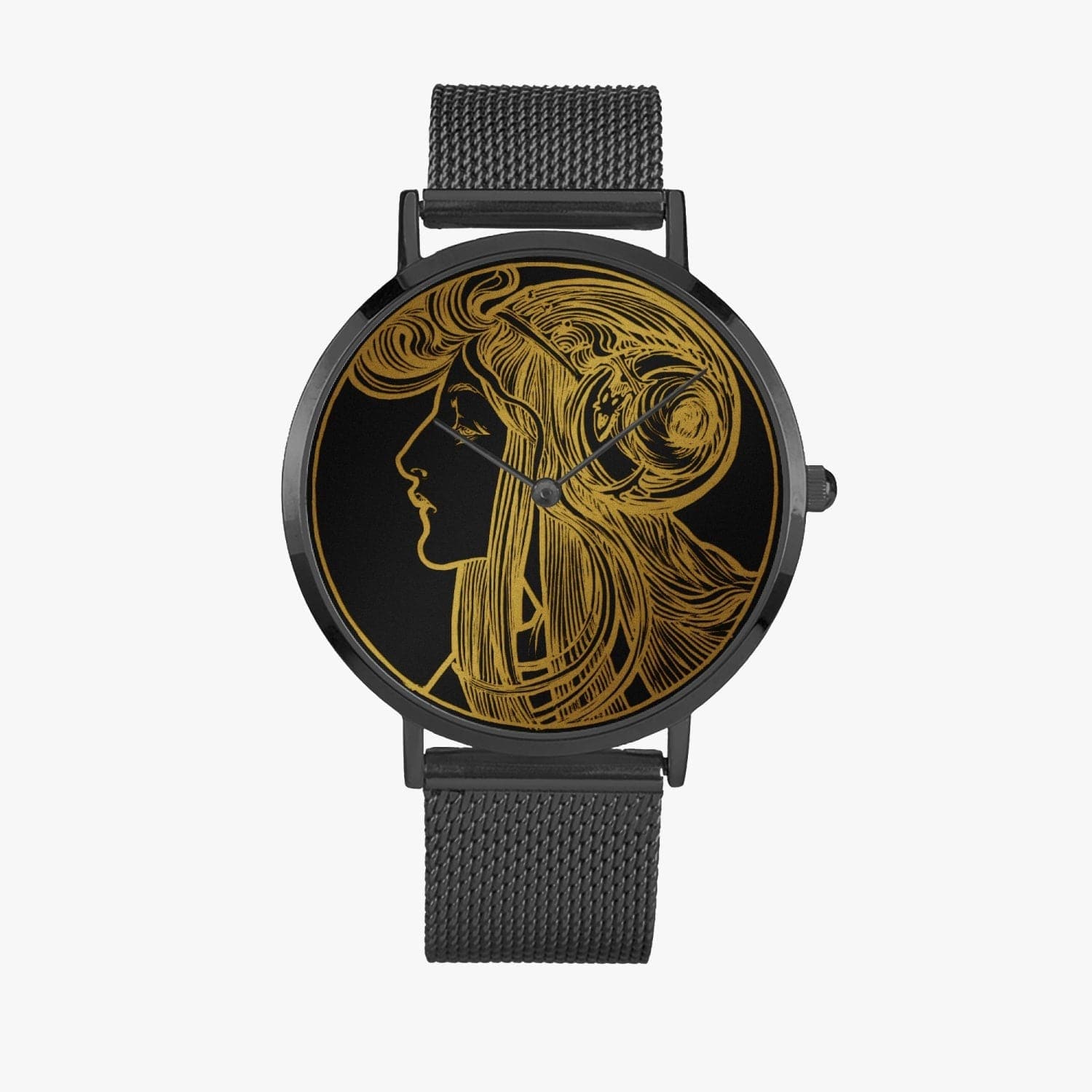 Lady in Gold Art Nouveau Watch. Fashion Ultra-thin Stainless Steel Quartz Watch, by Sensus Studio