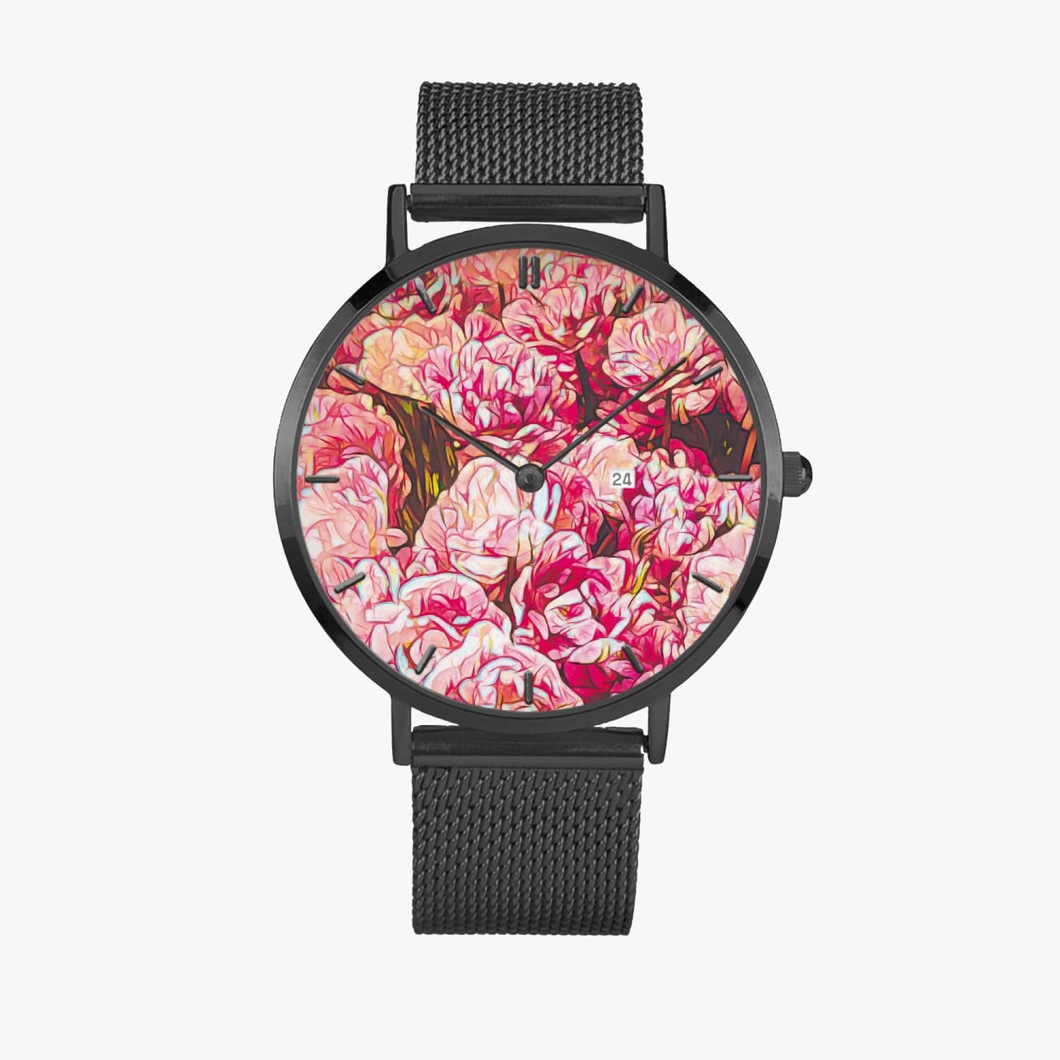 Pink tulips. Stainless Steel Perpetual Calendar Quartz Watch (With Indicators), by Sensus Studio Design