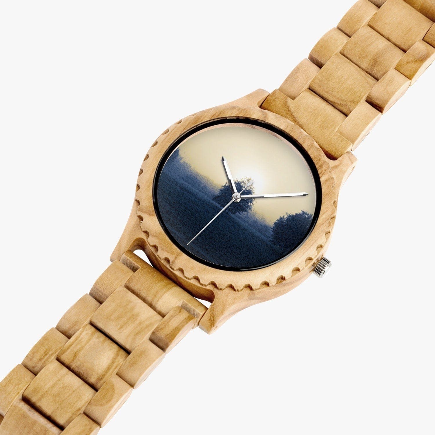 Misty Morning Sun. Italian Olive Lumber Wooden Watch.  Designer watch by Ingrid Hütten
