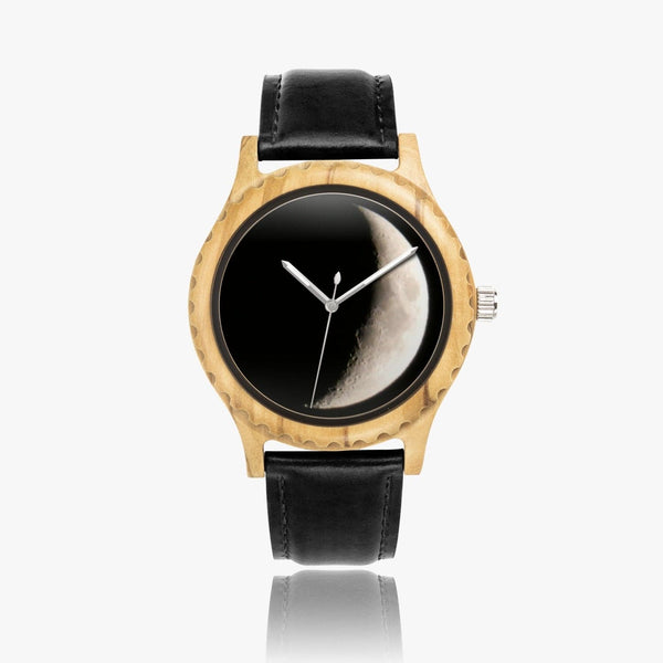 New Moon. Italian Olive Lumber Wooden Watch - Leather Strap. Designer watch by Sensus Studio Design