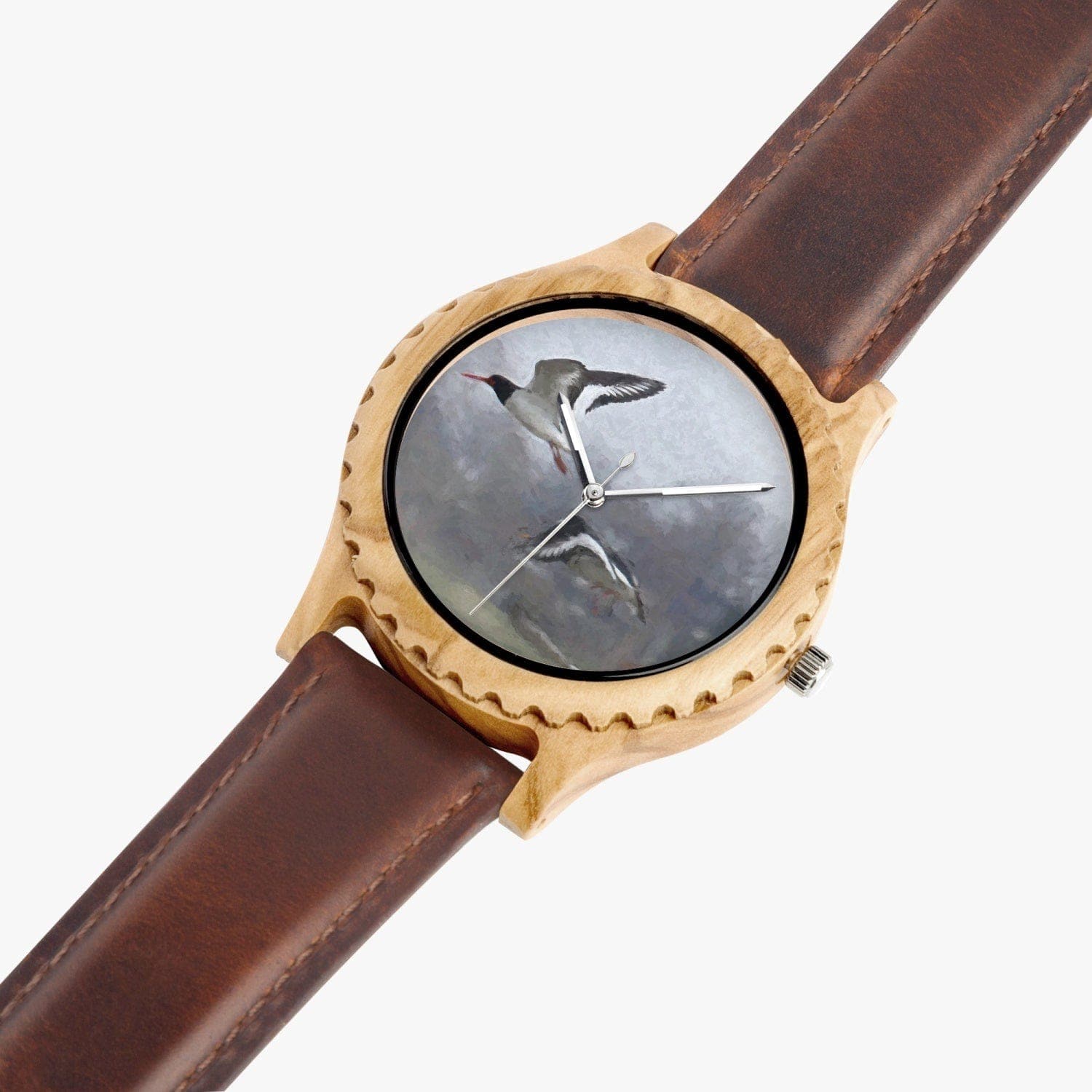 Time Flies.  Italian Olive Lumber Wooden Watch - Leather Strap. Designer watch by Sensus Studio Design