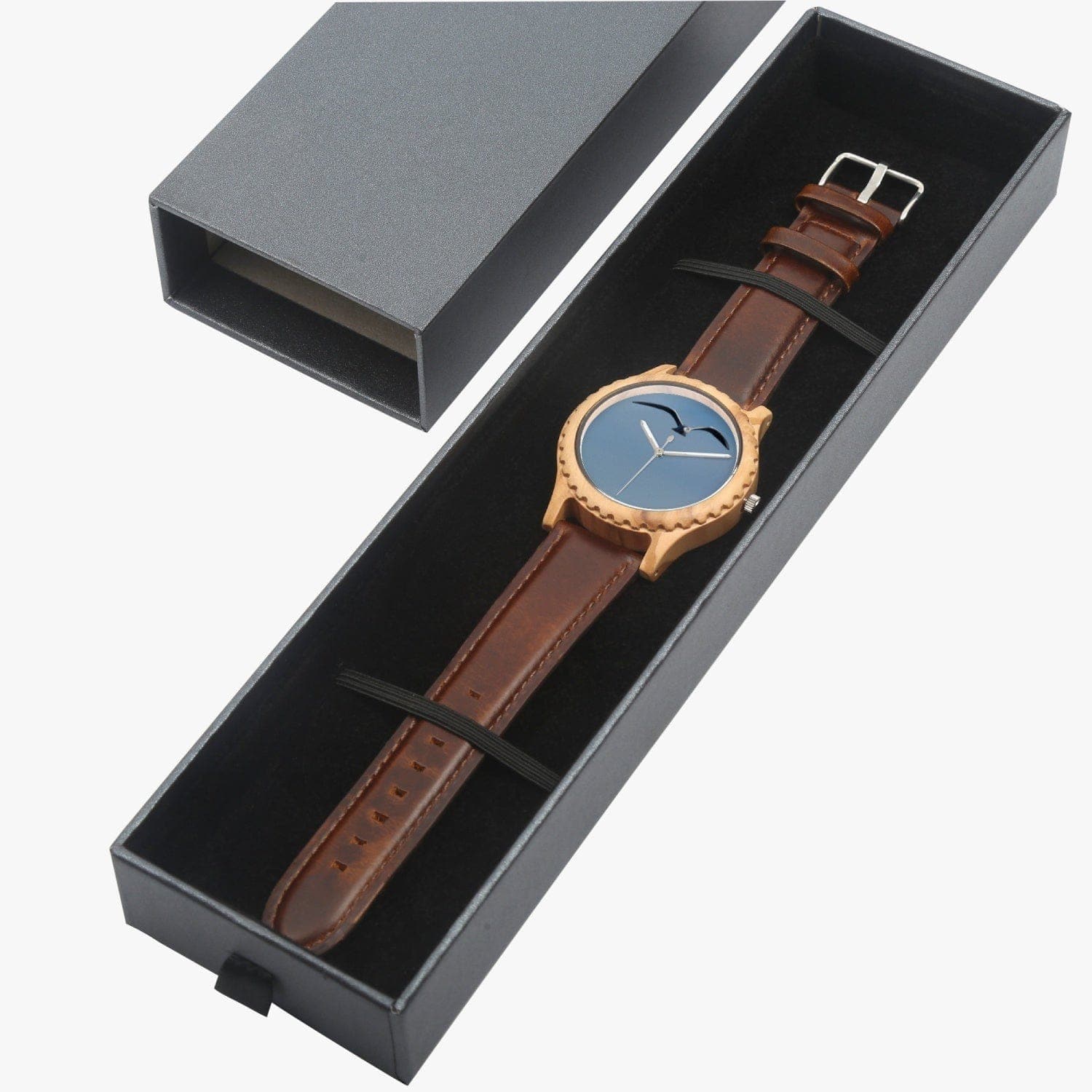 Time slips by. Italian Olive Lumber Wooden Watch - Leather Strap.  Designer watch by Sensus Studio Design