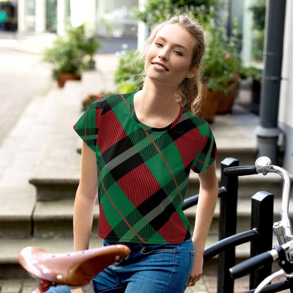 Scottish Green and Red Tartan Patterned Crop Tee