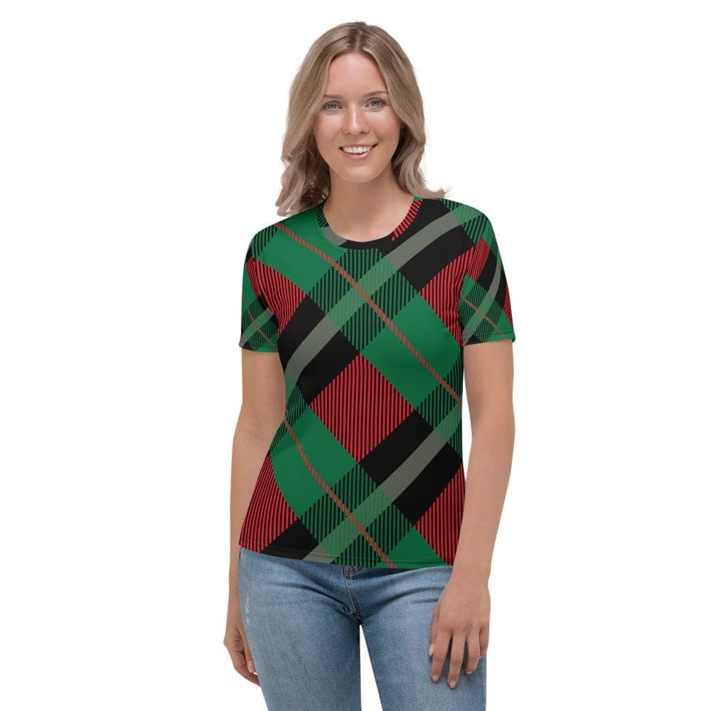 Scottish Green, Red Tartan Patterned Women's T-shirt